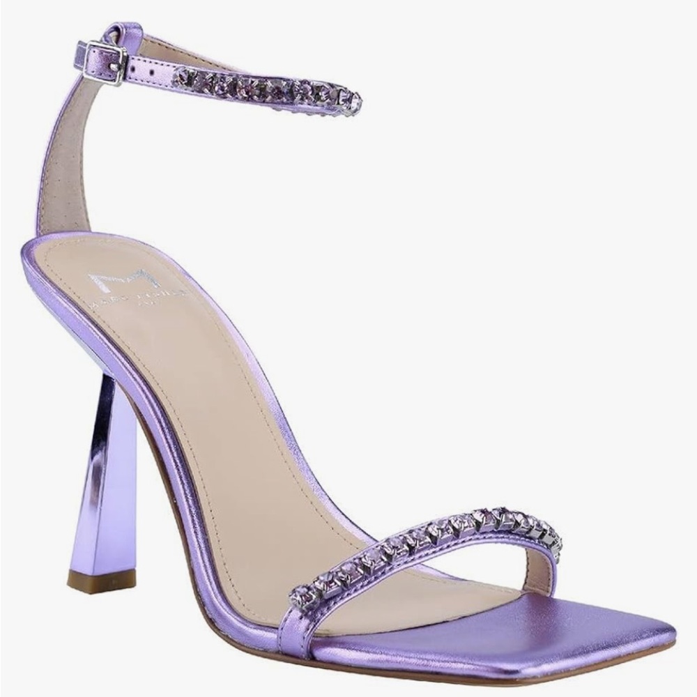 Marc Fisher Karima Metallic Purple Rhinestone Leather Ankle Strap Sandal Size 8